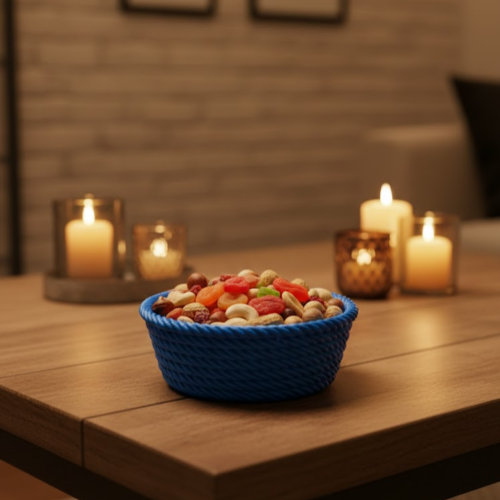 Yuvarlak Çerezlik Lacivert Salon ve Masa Üstü Sunum Kasesi
