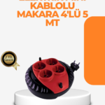 Kırmızı Renk 5 Metre 4’lü Kablolu Priz Makarası