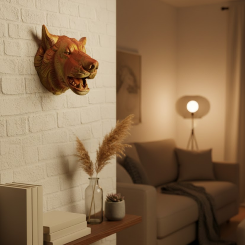 Altın Kaplama Görünümlü Kurt Duvar Süsü