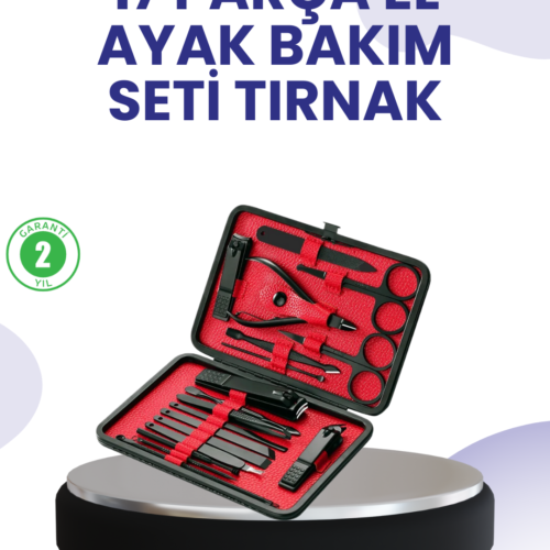 Taşınabilir Deri Kutulu 17 Parça Manikür Seti