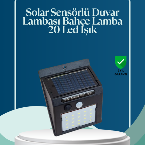 Sensörlü 20 LED Solar Duvar Lambası 3 Metre Algılama Mesafesi