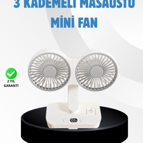 Sessiz Çalışan USB Şarjlı Çift Kafalı Masaüstü Fan – Ev ve Ofis İçin