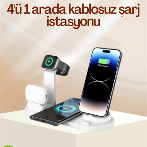 4 Cihazı Aynı Anda Şarj Edebilen Kablosuz Şarj İstasyonu – Çok Yönlü ve Pratik Tasarım