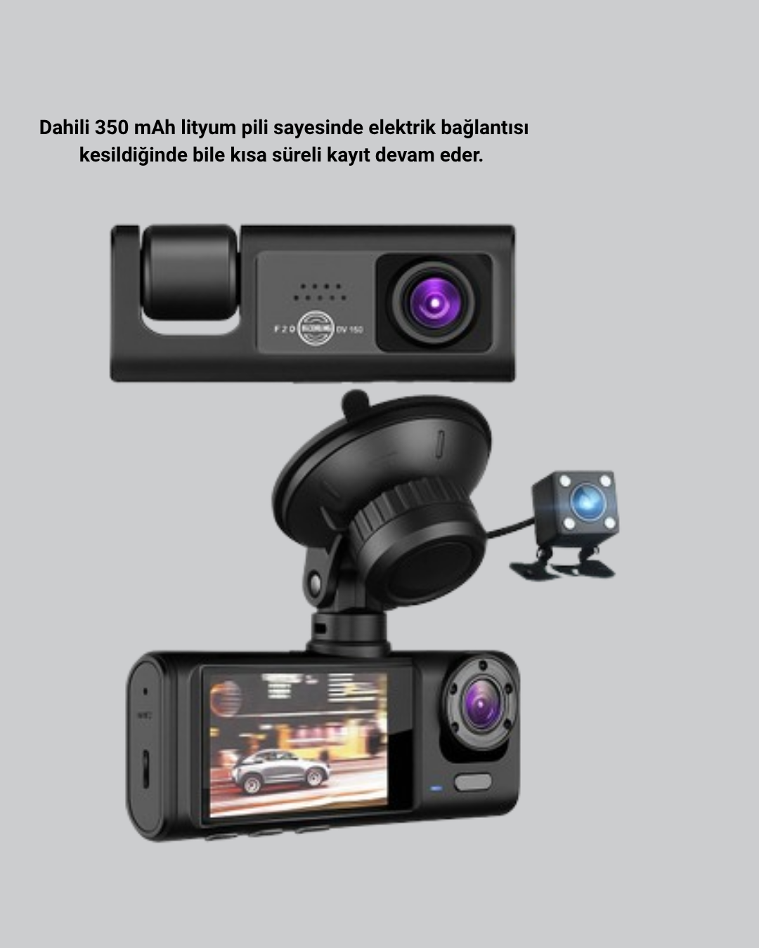 5 1 3 700x875 Üç Kameralı Araç İçi Kayıt Sistemi Full HD Gece Görüşlü ve G-Sensör Destekli najmaddin.com 720P arka kamera ve 120° geniş açılı VGA iç kamera ile donatılmış bu sistem