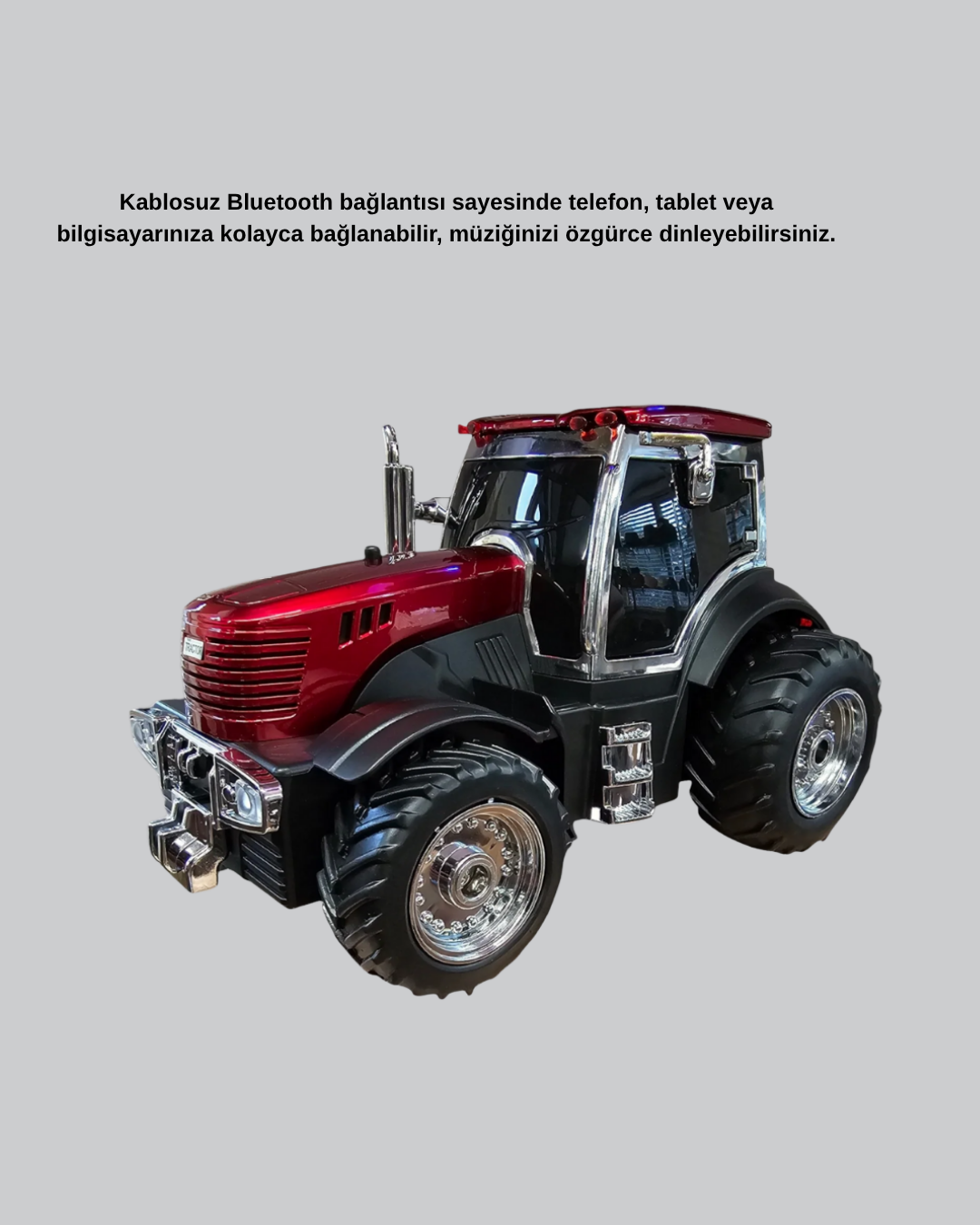 5 123 1 700x875 Bluetooth Nostaljik Traktör Hoparlör LED Işıklı 12W Güçlü Ses najmaddin.com tablet ve bilgisayar gibi cihazlarla kolayca eşleşir. Kablosuz yapısı