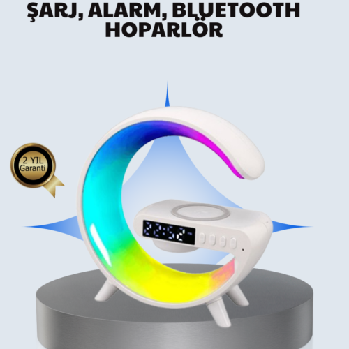Başucu İçin Tasarlanmış Kablosuz Şarjlı Gece Lambası ve Bluetooth Ses Sistemi