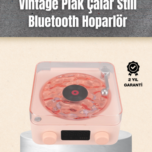Retro Bluetooth Hoparlör – Yumuşak Gece Lambası ve Saat Göstergeli