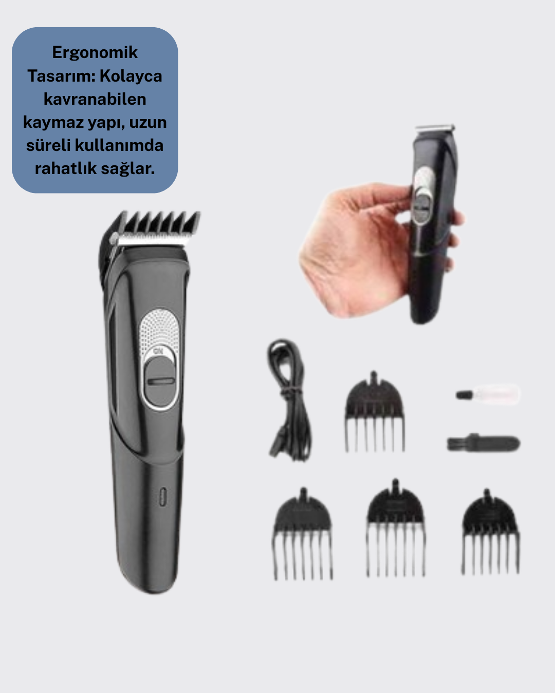 8 20 4 700x875 Taşınabilir Şarjlı Saç Sakal Tıraş Makinesi – 3 Taraklı, Sessiz ve Ergonomik najmaddin.com tıraş esnasında rahatsızlık hissi yaratmaz.