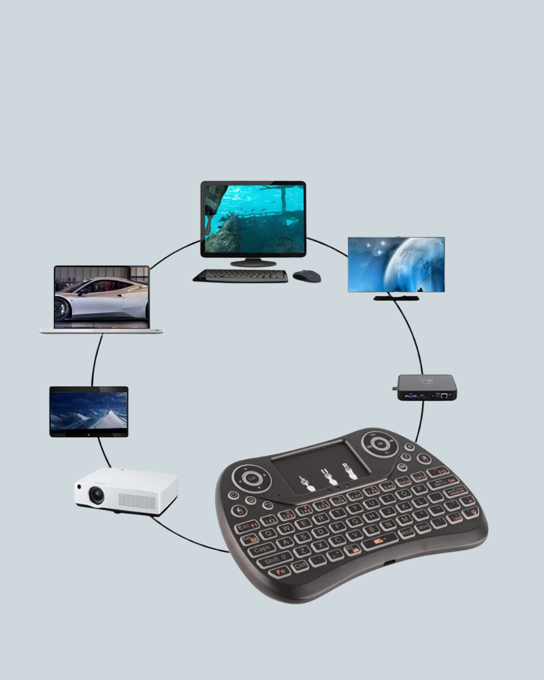 8 34 5 700x875 Işıklı Kablosuz Mini Klavye – 2.4 GHz, Dokunmatik Mouse Özellikli najmaddin.com karanlık ortamlarda bile net bir yazım deneyimi sunar. 2.4 GHz kablosuz bağlantı teknolojisiyle 10 metreye kadar kesintisiz bir kullanım sağlar. Tak-çalıştır özelliği sayesinde cihazlara bağlanmak için herhangi bir sürücü yüklemenize gerek yoktur.