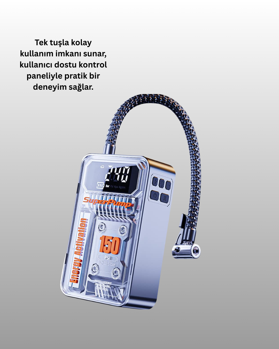 9 4 5 700x875 Mini Boy Elektrikli Şarjlı Yüksek Basınçlı Lastik Şişirme Pompası najmaddin.com önceden ayarlayabilir ve güvenli bir şekilde kullanabilirsiniz. Otomatik kapanma özelliği ile fazla şişirme riskini ortadan kaldırır.