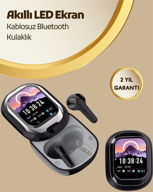 Akilli Ekranli Bluetooth 5 0c508 Akıllı Ekranlı Bluetooth 5.4 Kablosuz Kulaklık – Dokunmatik ve Şarj Kutulu najmaddin.com sadece ses değil