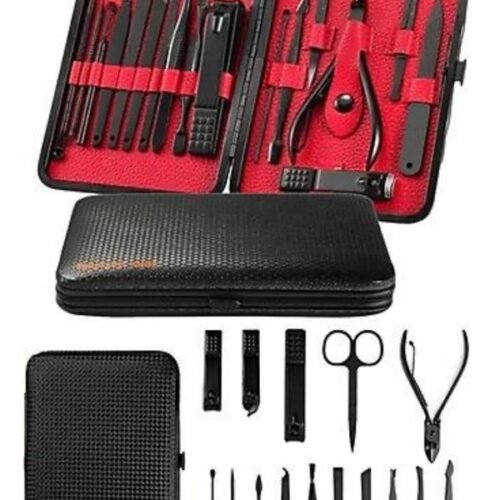 Deri Çantalı Siyah Paslanmaz Çelik 17 Parça Manikür Pedikür Seti