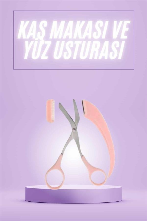 Tarakli Kas Makasi Ve Ustura Seti Kas 44a1 Taraklı Kaş Makası ve Ustura Seti Kaş Düzeltme Makası Kaş Bıyık Alma Aleti najmaddin.com kaş