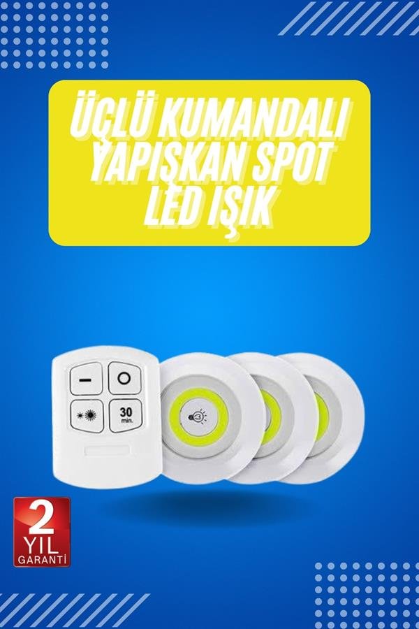 Yapiskanli 3lu Spot Led Isik Lamba Mon 6 8c84 Yapışkanlı 3'lü Spot Led Işık Lamba Montajsız Pilli Uzaktan Kumandalı najmaddin.com Zamanlayıcı