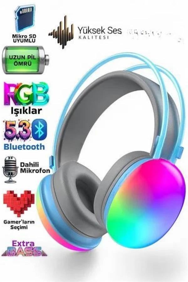 Yeni Nesil Kulak Ustu Kablosuz Uzun Om E9c69f Yeni Nesil Kulak Üstü Kablosuz Uzun Ömürlü RGB Işıklı Bluetooth Kulaklık najmaddin.com cilt dostu ve nefes alabilen kulak pedleri sayesinde kulağa mükemmel uyum sağlar ve dış ortam seslerini büyük ölçüde izole eder. Üç boyutlu yapısıyla kulak çevresine tam oturarak sürükleyici bir ses deneyimi yaşatır.Bluetooth v5.3 teknolojisi ile donatılan ürün